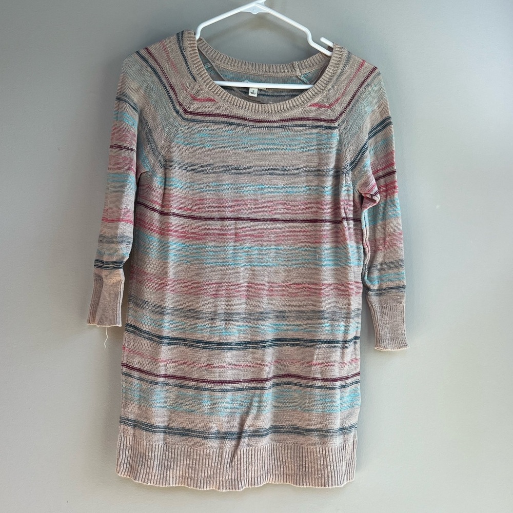 Sonoma Life and Style Beige and Colorful Knit Sweater Small (S)